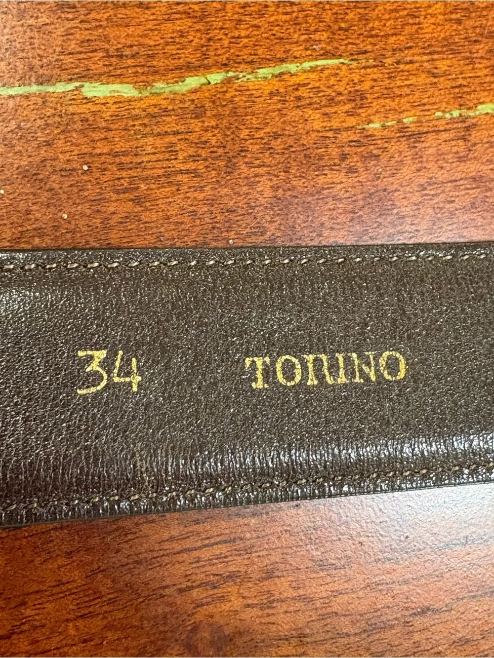 Torino Brown full grain glove, leather brass buckle Italian belt men’s size 34